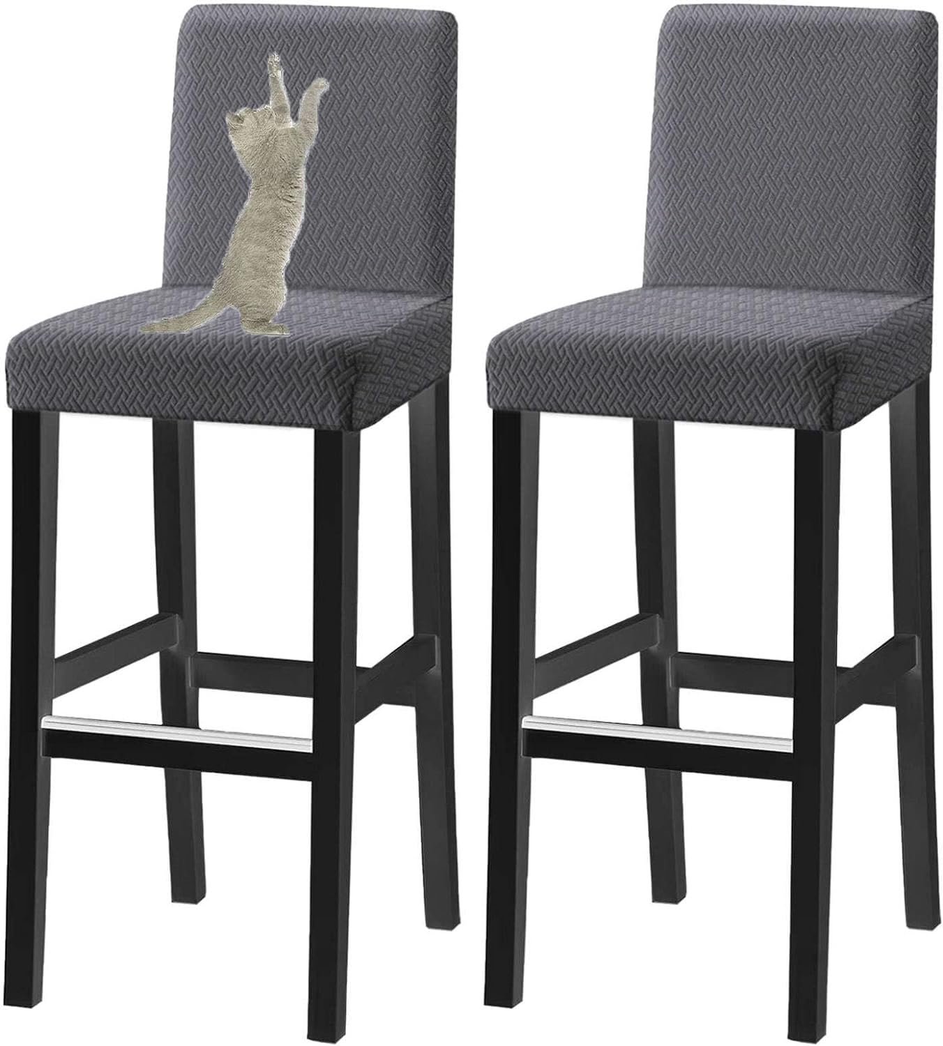 HACLEN Jacquard Bar Stool Covers with Backs Cat Scratch Proof, Stretch Pub Stool Chair Covers Soft Barstool Covers Washable for Bar Banquet (Dark gray,6 PCS)