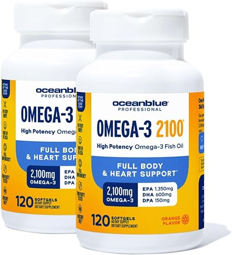 Miniatura 1 de Oceanblue Omega-3 2100  120 unidades  Paquete de 2  Suplemento de aceite de pescado sin ráfaga de triple fuerza con EPA DHA DPA  Captado en la
