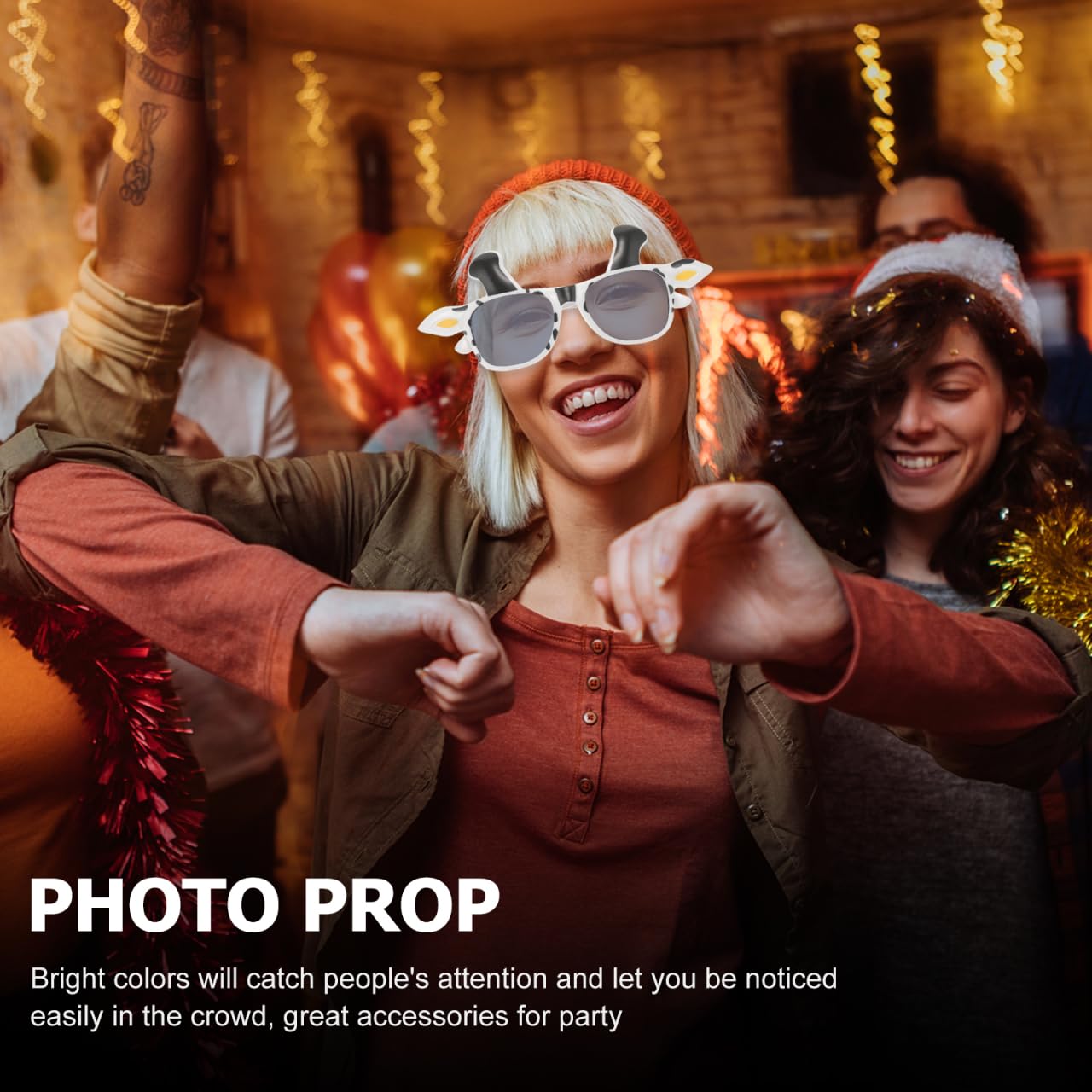 LIFKOME Cow Sunglasses Kids Farm Animal Eyeglasses 3d Funny Rectangle Birthday Party Glasses for Women Men Trendy Retro Fashion Sunglasses Photo Booth Props