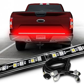 OPT7 Dynamic Taillight for F150 2018-2020 w/o Blind Spot Monitor Redline 60" Aluminum Rigid 2-Section Single Row LED Truck Tailgate Light Bar w/Red Turn + PlugnPlay Harness