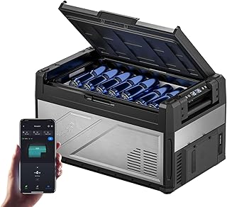 BougeRV Rocky V3.0 39L Auto Kühlbox mit Gefrierfach, Dual Zonen Kompressor Kühlbox 12V/24V 230V mit APP-Steuerung Metallgehäuse IPX4 Auto Kühlschrank für Camping Reisen Boot Angeln, -20℃~20℃