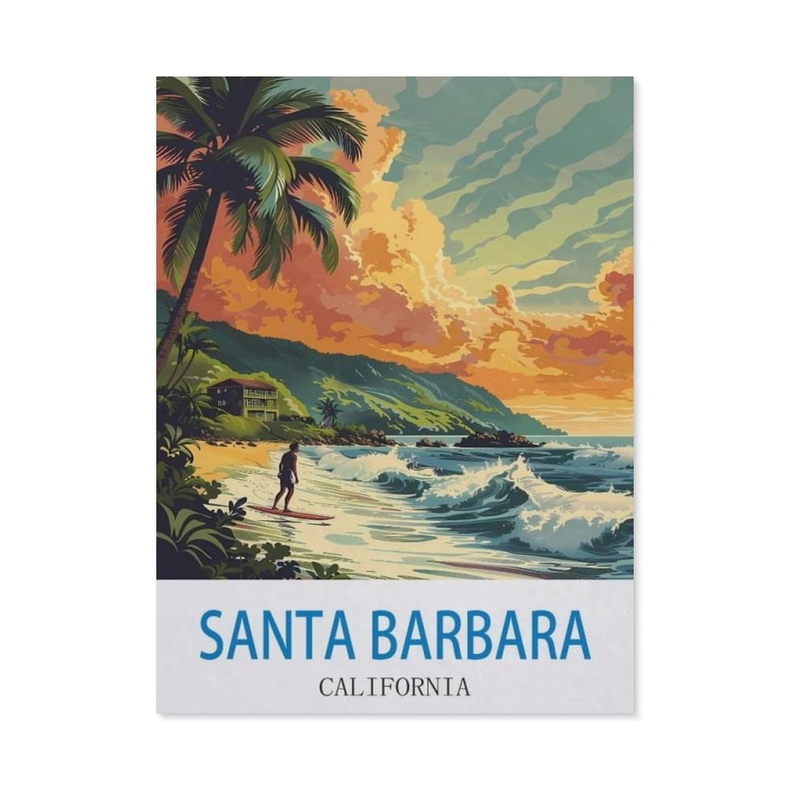 BEAYODKP 5D Diamond Painting Kits，Santa Barbara California ， Surf