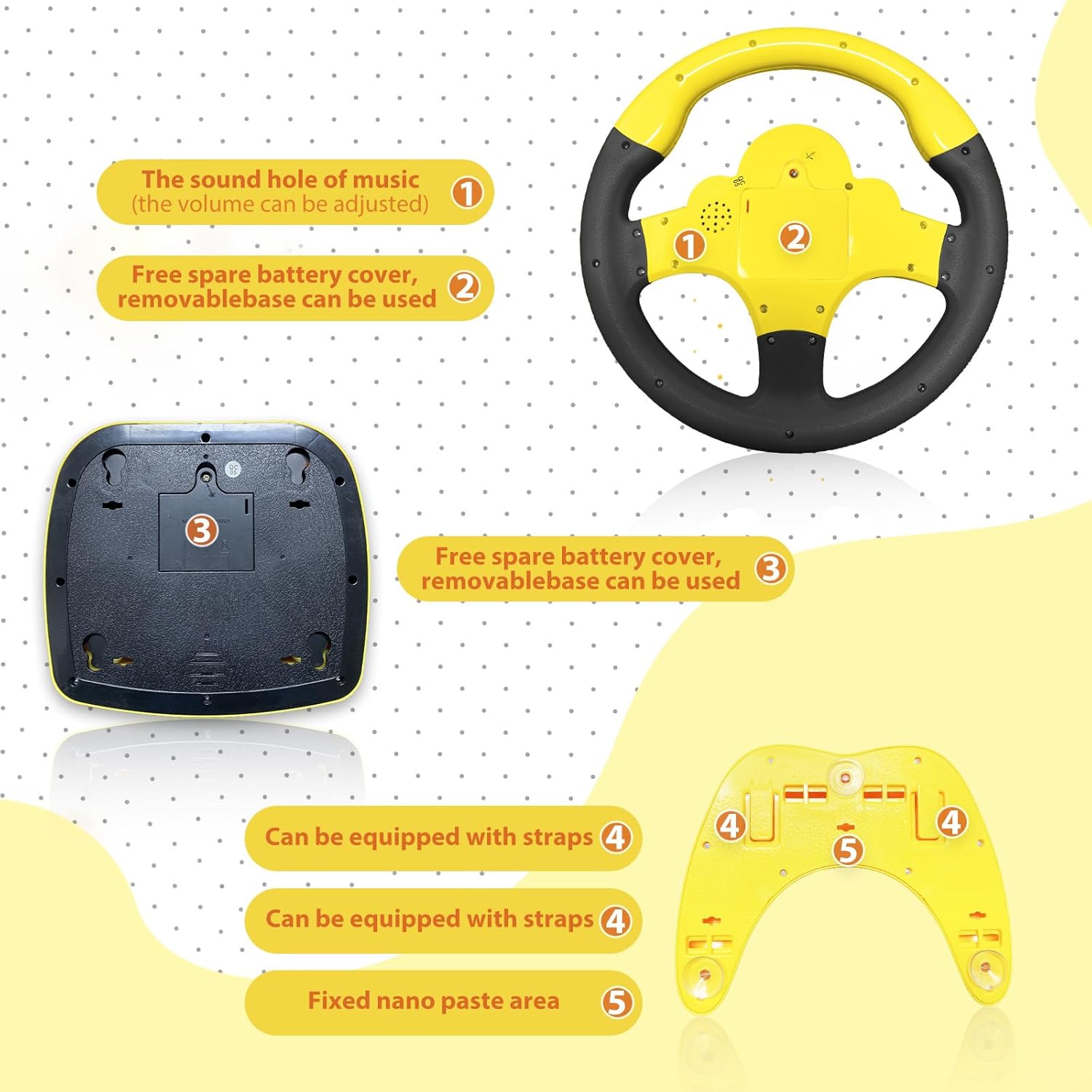 RedCrab Steering Wheels with Brake and Gas Pedals Toy for Kids,Simulated Driving for Toddlers with Light&Music, Pretend Driving Seat Toys, Baby Electric Early Learning Educational Toys (Yellow)