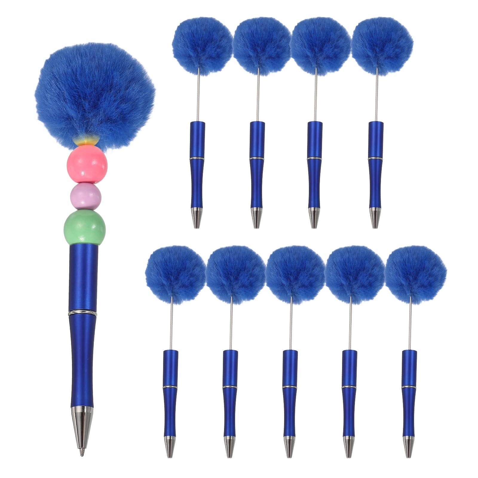 PATIKIL Pompom Ballpoint Pens, Fluffy Ball Pens Pom Pom Plastic Cute Beaded Pen for DIY Gift Writing Office Supplies - 10 Pcs (Dark Blue)
