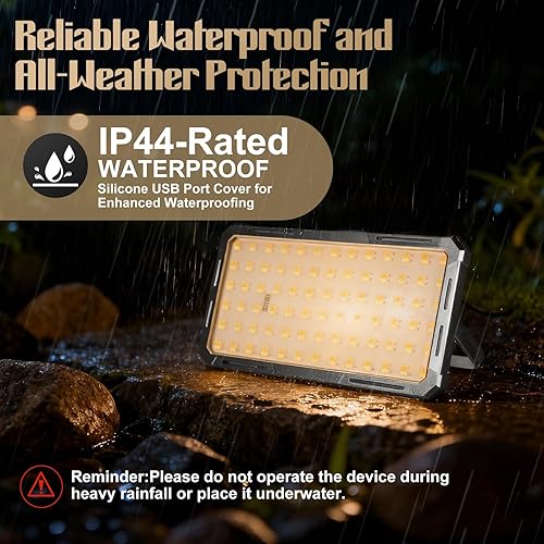 Miniatura 6 de Luz de trabajo solar recargable con banco de energía e indicador de batería, luz de inundación portátil de 178 LED con base magnética, 4 modos IP44