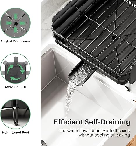 Miniatura 4 de SNTD Escurridor grande de platos Escurridor de platos extensible (19.3 a 29.4 pulgadas) para encimera de cocina, escurridor de platos de acero