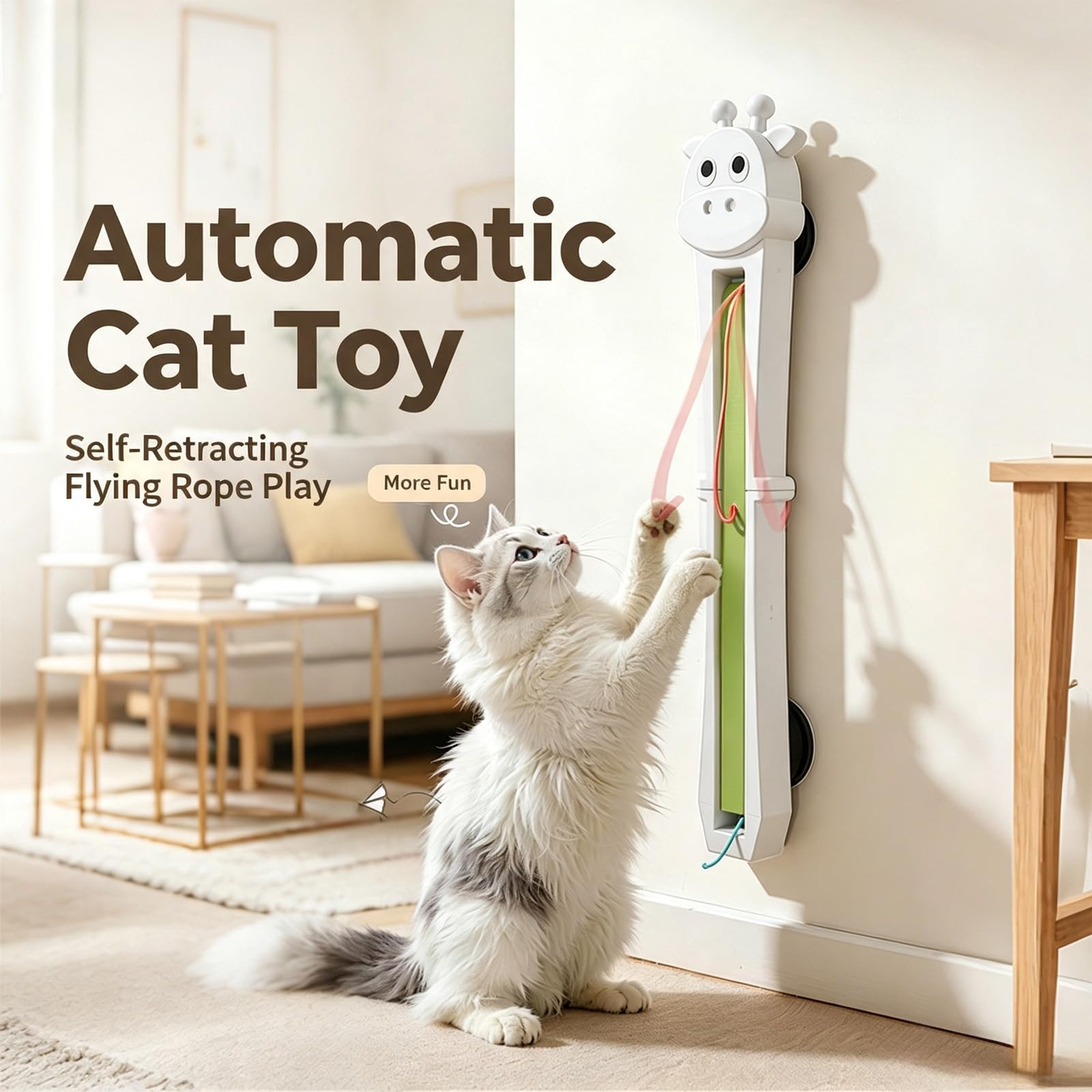 Adius Juguete Interactivo para Gatos, Cuerda Recargable por USB de Movimiento Automático para Montaje en Pared, Hogar Diversión Estimulación Mental Simulación de Caza (2)