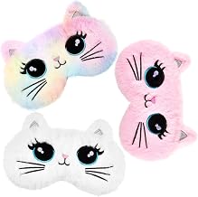 3 Pieces Sleep Mask for Kids, Girls Plush Sleeping Eye Cover Soft Eye Blindfold Cover Animal Shade for Kids(Colorful,Cat Style)