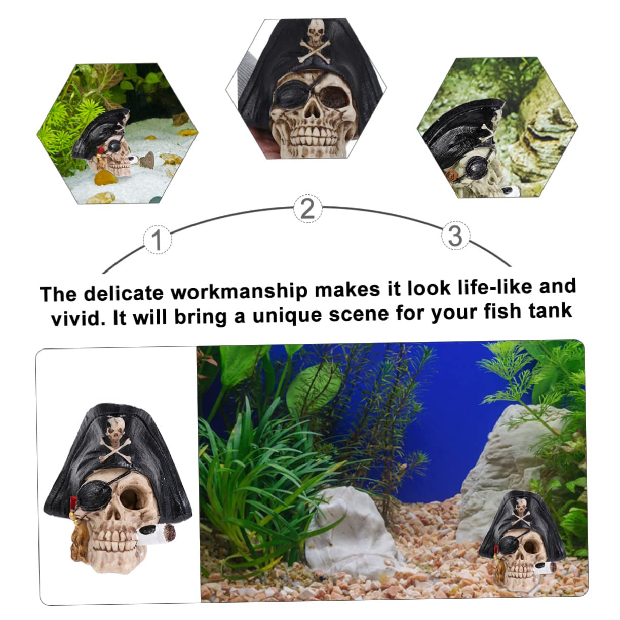 Ornamento in Resina A Forma di Teschio Pirata per Acquario Decorazione per Halloween Pirata