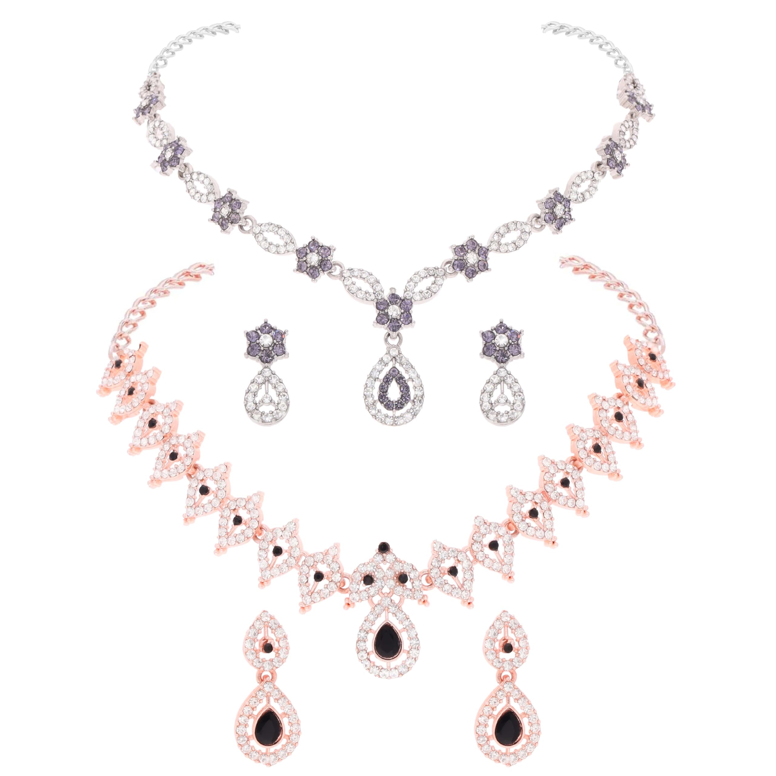 Our Special Design Comob of Rose gold and Silver Polish AD Stone Studded Choker Necklace Jewellery Set with Matching Pair of Earrings for Women and Girls - light with every Festival. (B0D83L3KV8) Amazon Price History, Amazon Price Tracker