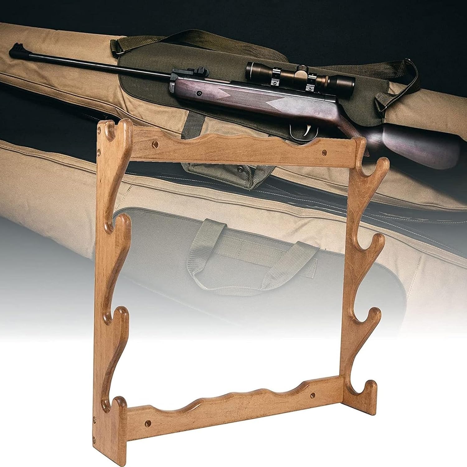 Porte-fusils en bois noble, présentoir mural pour 4 armes de chasse