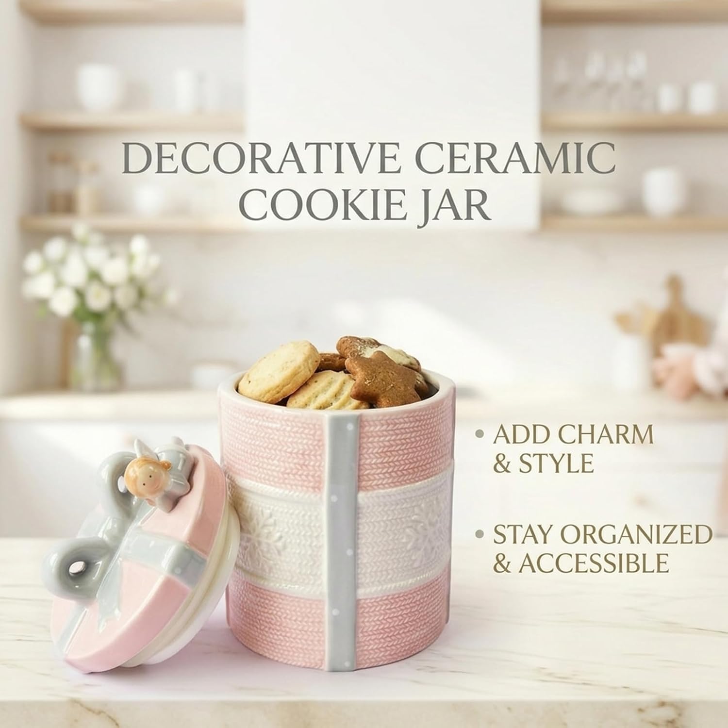 Cookie Jar with Lids Airtight, Ceramic Decorative Cookie Jar, Candy Jars with Lids, Candy Dish, Ceramic Food Storage Container for Cookies, Candies, Flour, Coffee, Laundry Room Storage & Pantry