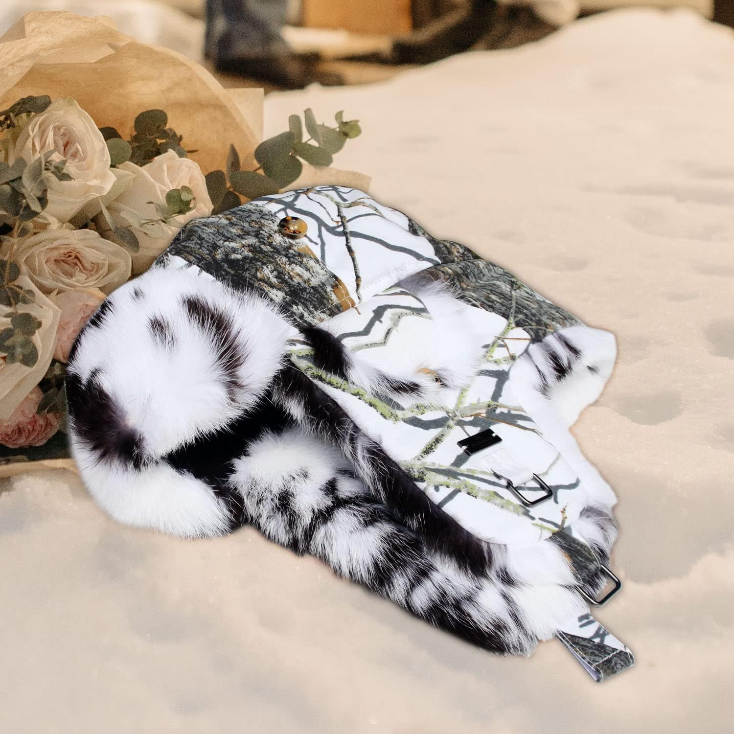 Fur Winter Trapper Hat,100% Rabbit Fur Aviator Ski Trapper Trooper Pilot Hat,Snow Eskimo Hat - Image 7