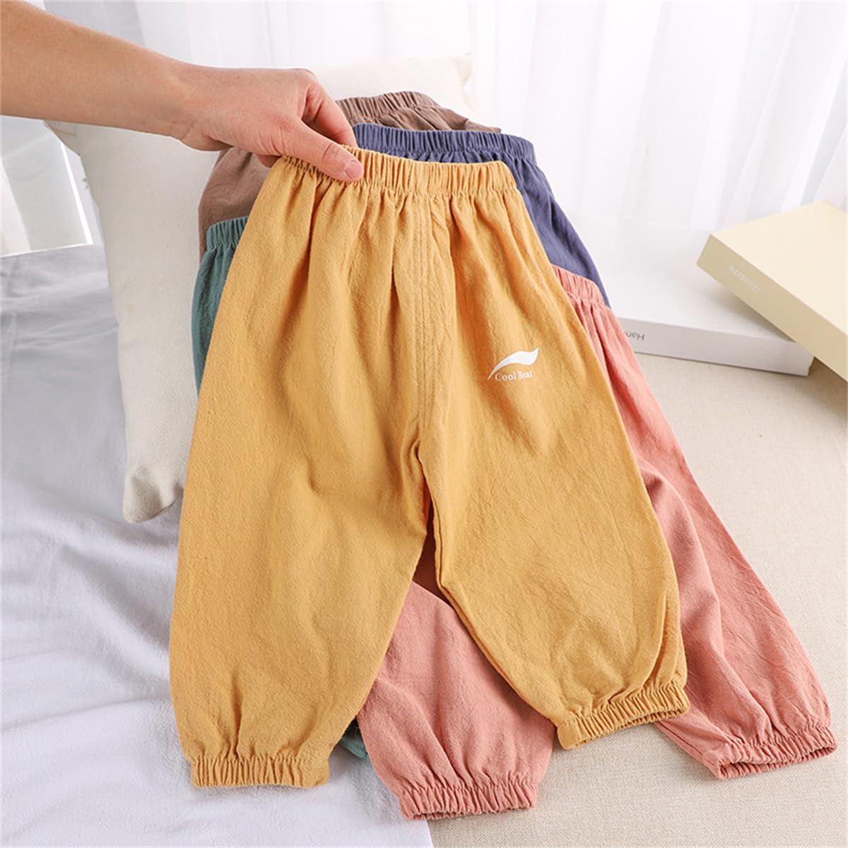 3er Pack Baby Kinder Jungen Mädchen Sommer Leinenhose Bloomers Baumwolle Lange Hosen Leichte Atmungsaktiv Dünn Pumphose Haremshose Jogginghose Lässige Hose Gr. 74/80/86/92/98/104/110/116