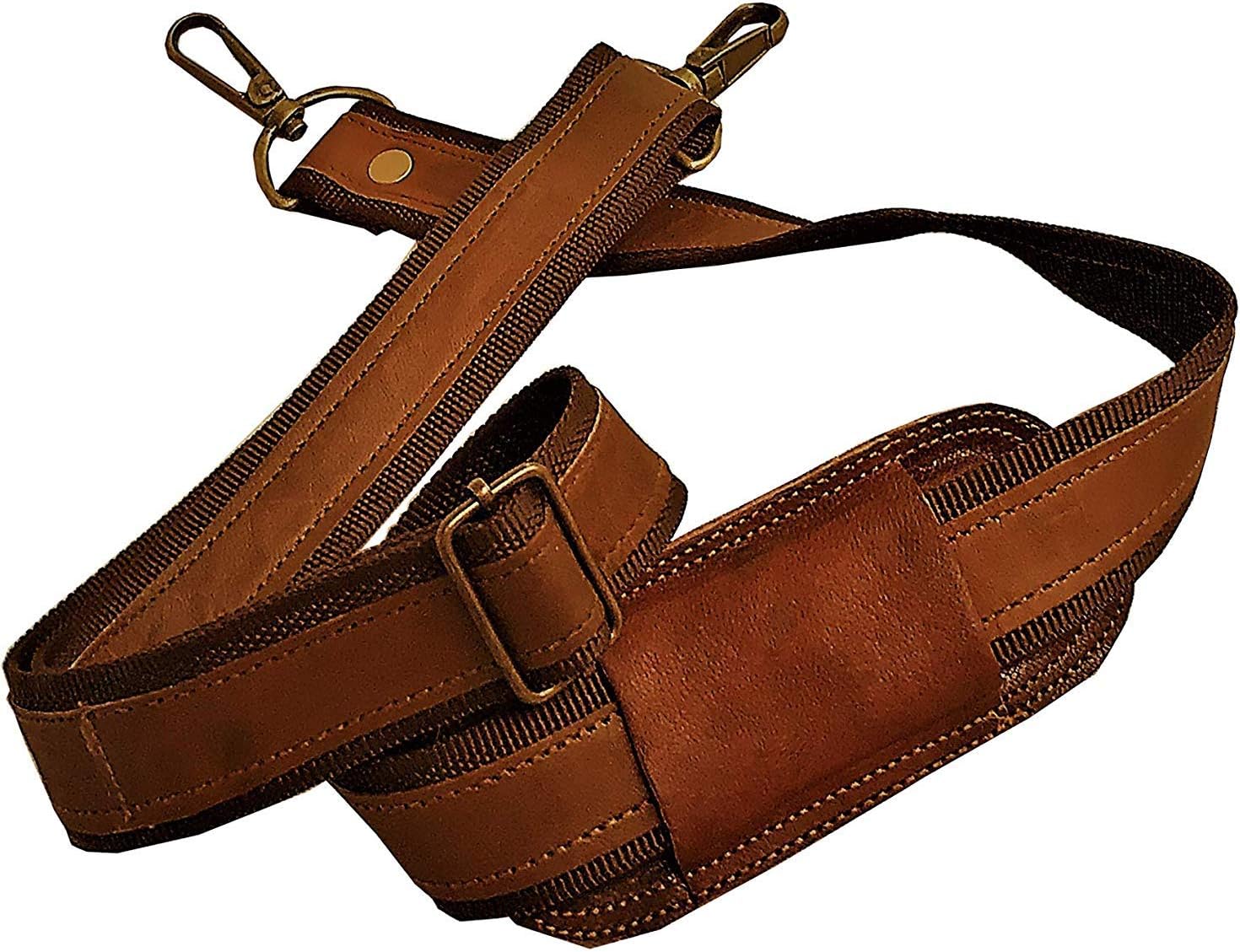 Leather Adjustable Padded Replacement Shoulder Strap with Metal Swivel Hooks for Messenger, Laptop, Camera, Duffle Bags & More