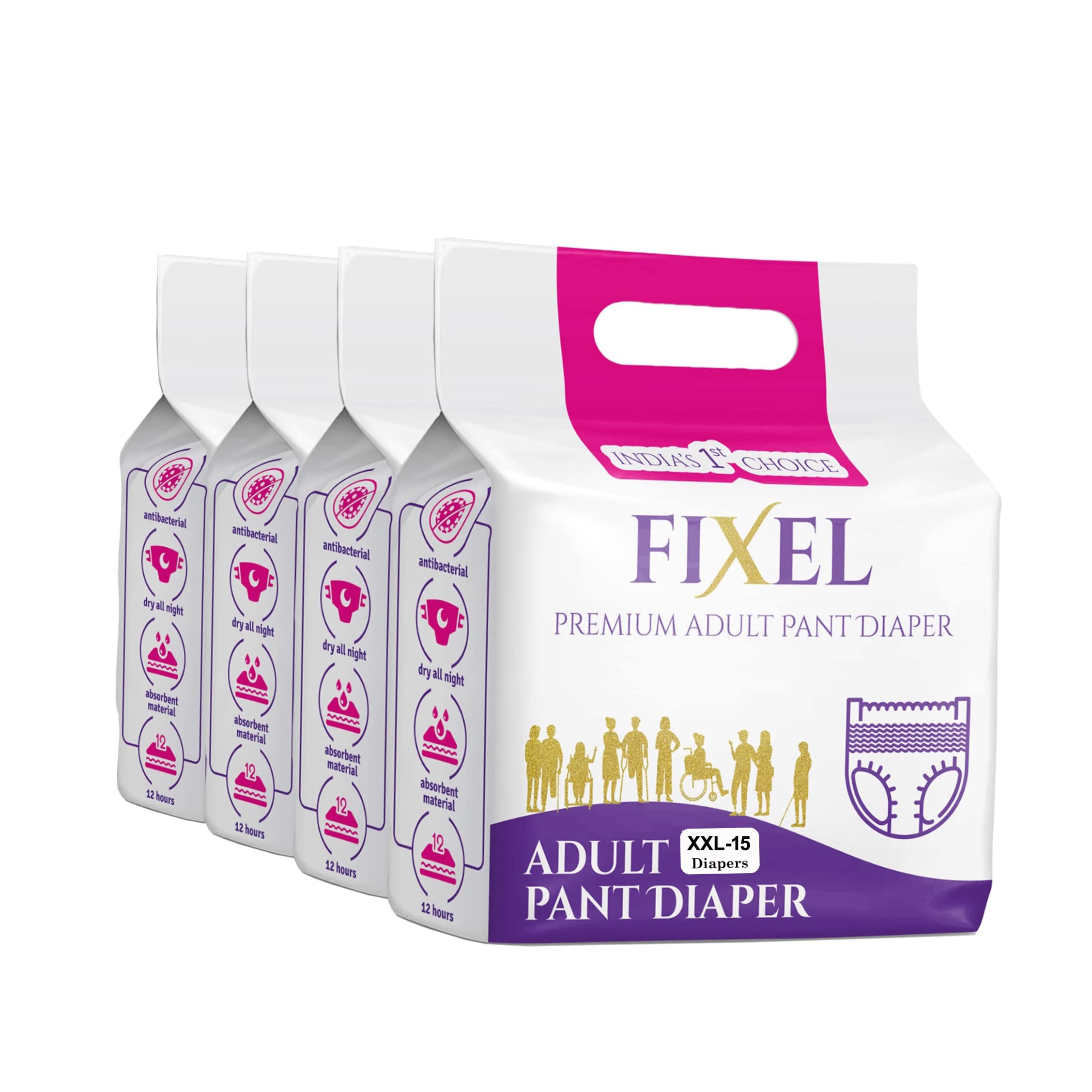 FIXEL Adult diaper pants XXL Waist size 93-157 cm (37"62"),Unisex-Pack of 4(60 count)-image-30
