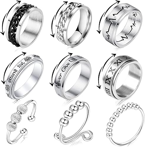 Anxiety Fidget Rings for Anxiety for Women Men Kids Anxiety Ring for Daughter Meditation Spinner Ring Stress Anxiety Relieving for Gift Anxiety