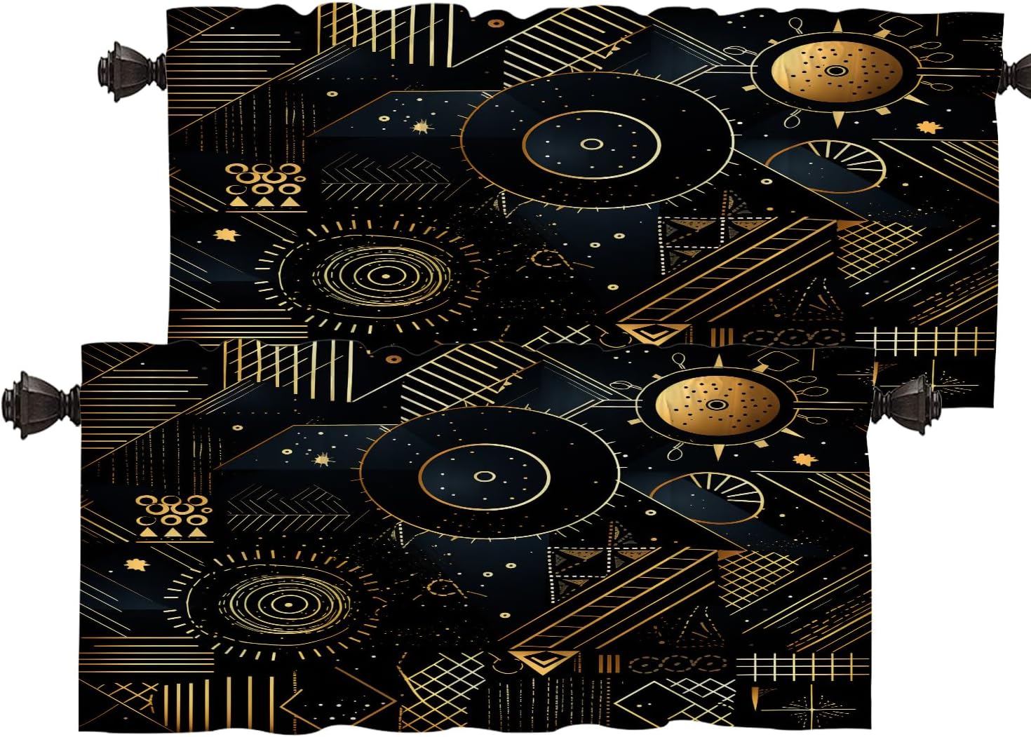 Batmerry Geometric Patterns Valance Curtains, Abstract Geometric Design Window Treatment Kitchen Valances Multilayer Polyester Blackout for Living Room/Bathroom, 2 Pack 52X18 Inches