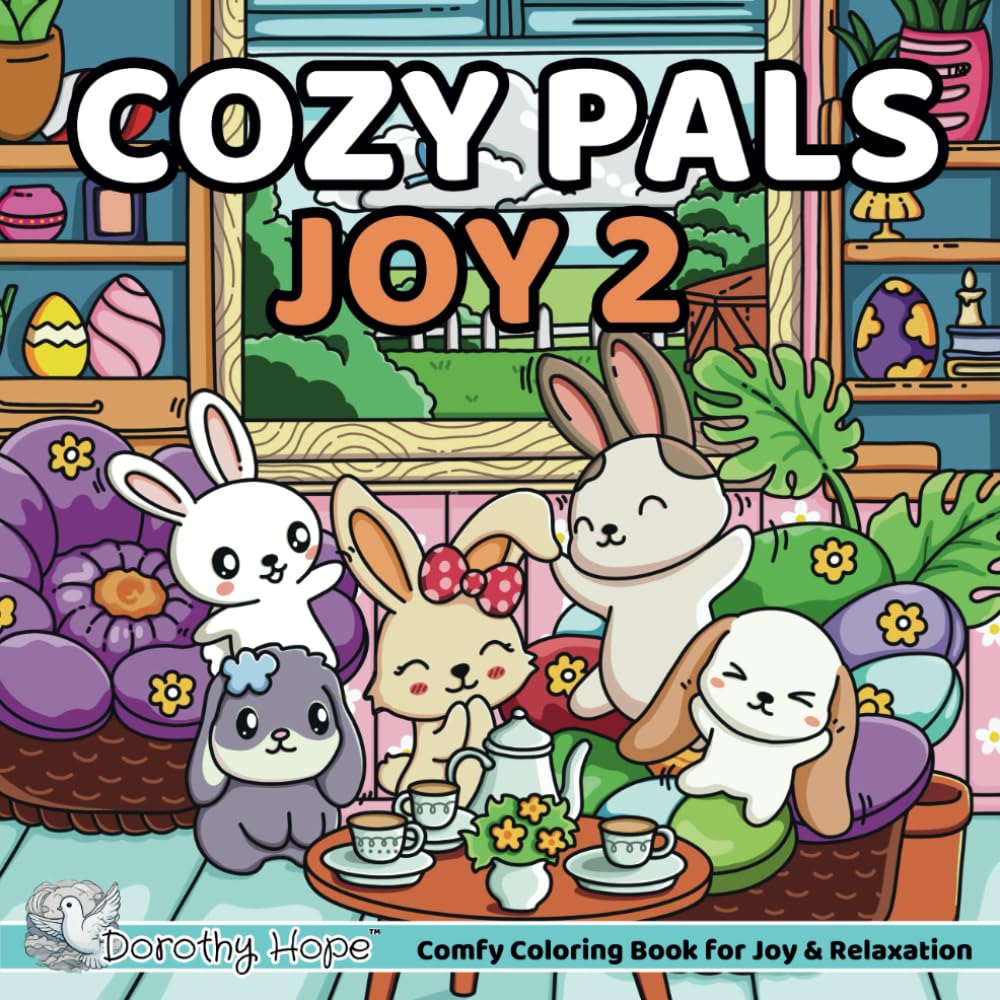 Cozy Pals JOY 2: Comfy Coloring Book for Adults and Teens Featuring Cute Adorable Bunnies in Hygge Moments for Relaxation (Bold & Simple, Cute & Easy) (COZY PALS Series)