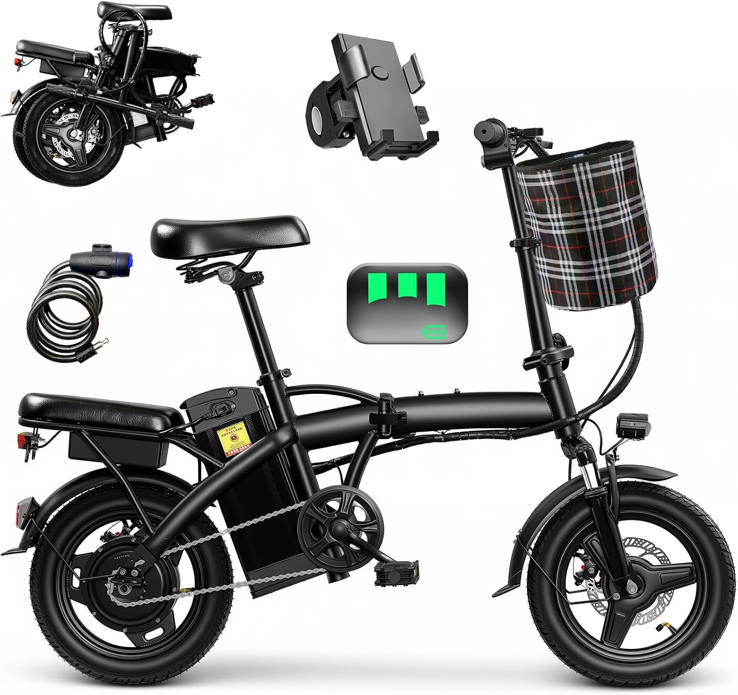 Electric Bike for Adults Teens, Commuter City Folding Electric Bicycle with 560W Motor and 48V Battery, 24MPH 3-Level Pedals Assist, Dual Disc Brakes,14" Compact Foldable Ebike with UL 2849 Certified