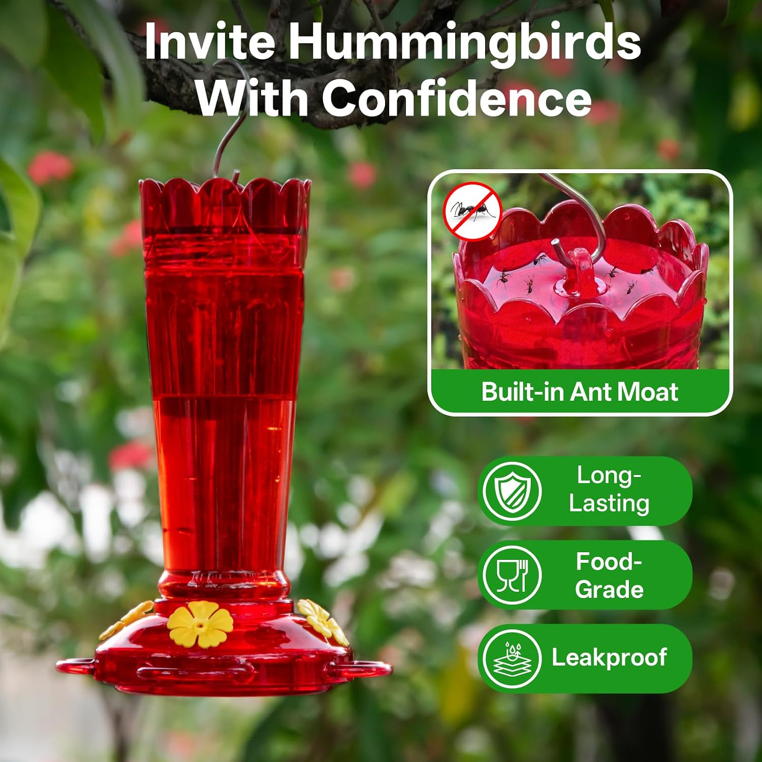 Glass Hummingbird Feeder 14 Oz Humming Bird Feeder for Outdoors image 2