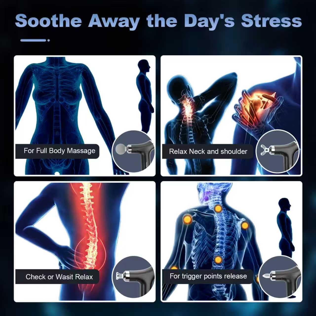 Detachable Deep Tissue Massage Gun with Extendable Handle, 12-Speed Percussion Back Massager for Hard to Reach Shoulders & Mid Back, 8mm Stroke Muscle Massager with LCD Display & 4 Heads-Gifts - Image 3