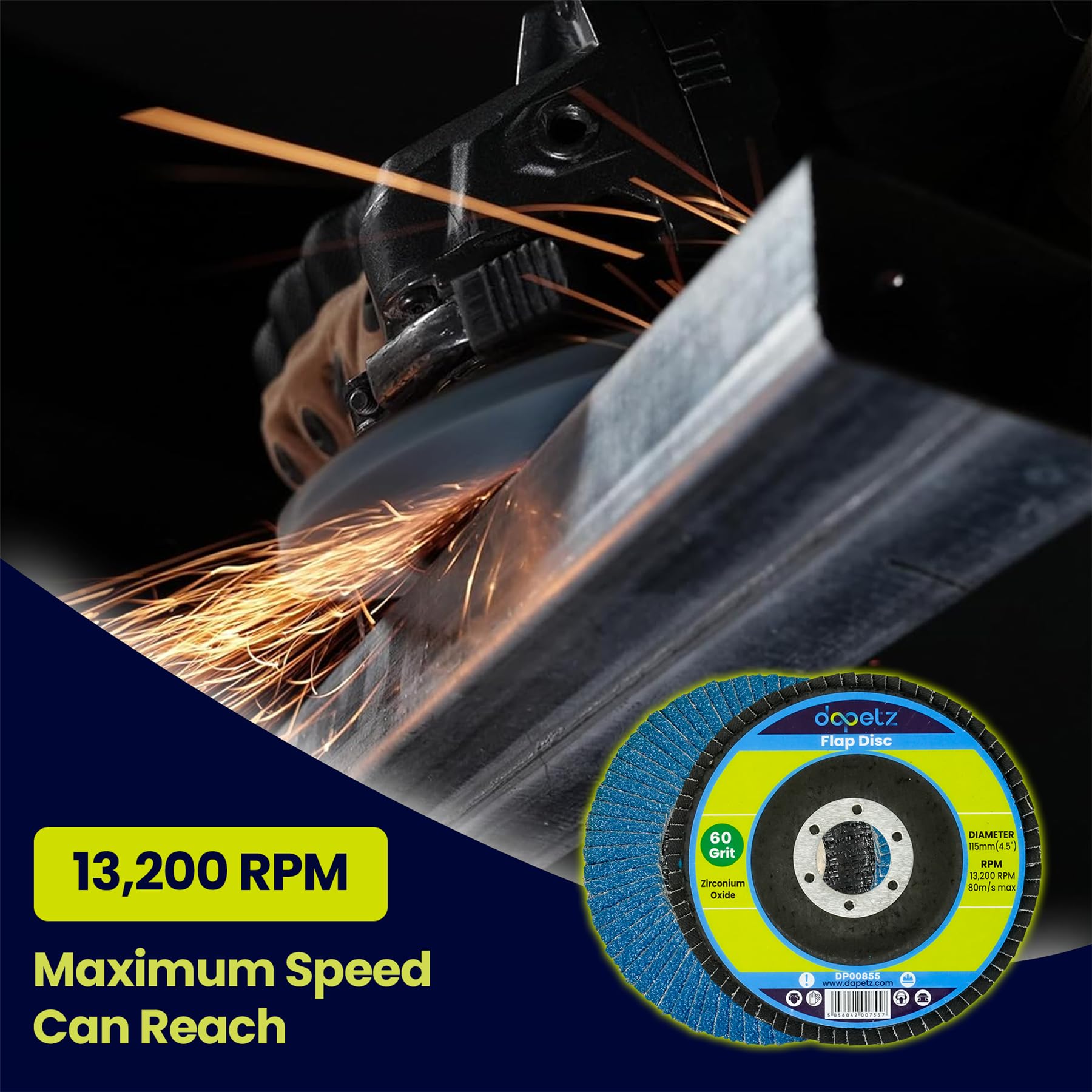Dapetz® 20 x Flap Smerigliatura Dischi Abrasivi 115mm 4.5" Grana 60 Angolo Ruota Zircone