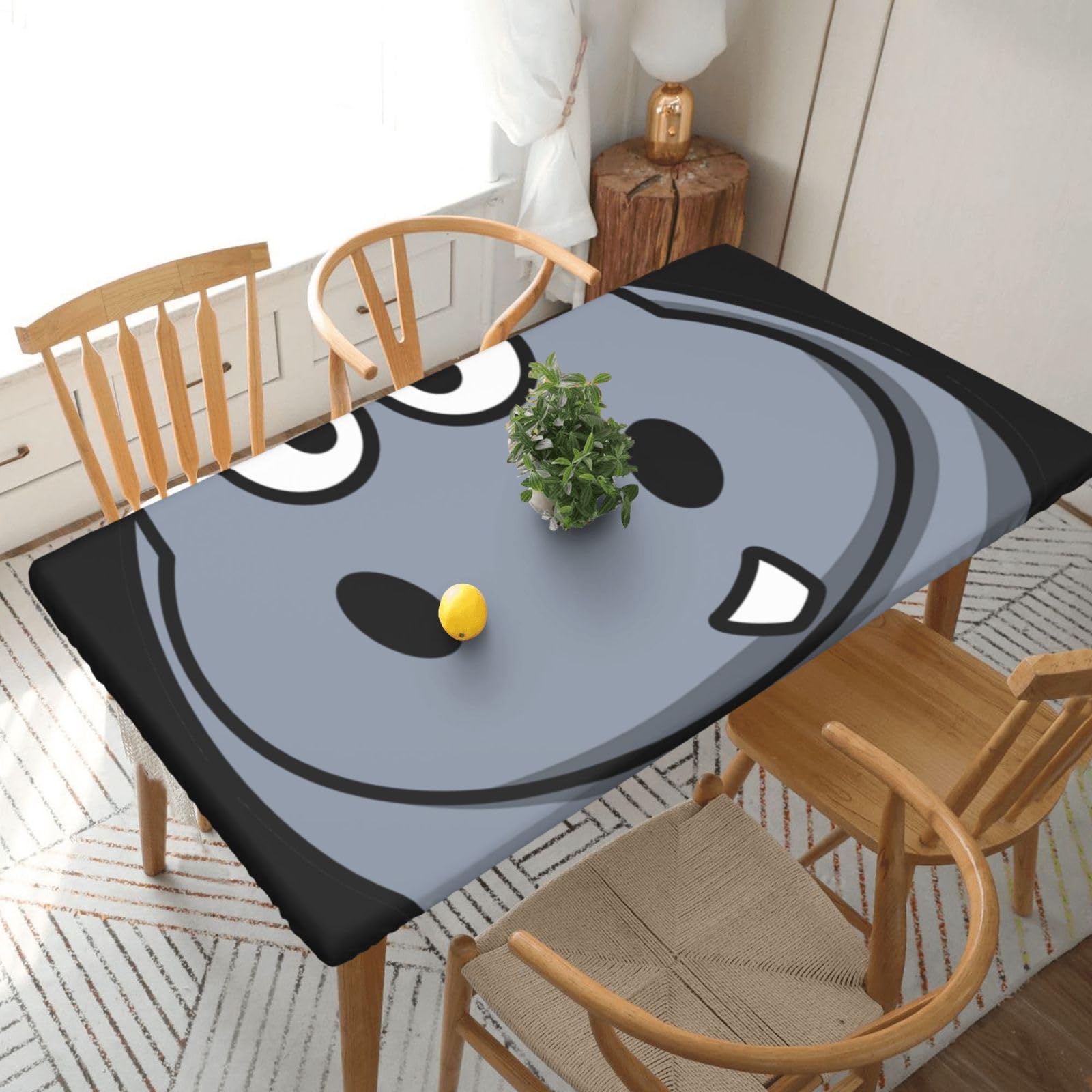 DCEHGEW Elastic Fitted Rectangle Tablecloth for 5ft Tables, Cartoon Hippo Printed Oilproof & Washable Fabric Picnic Table Cloth Table Covers