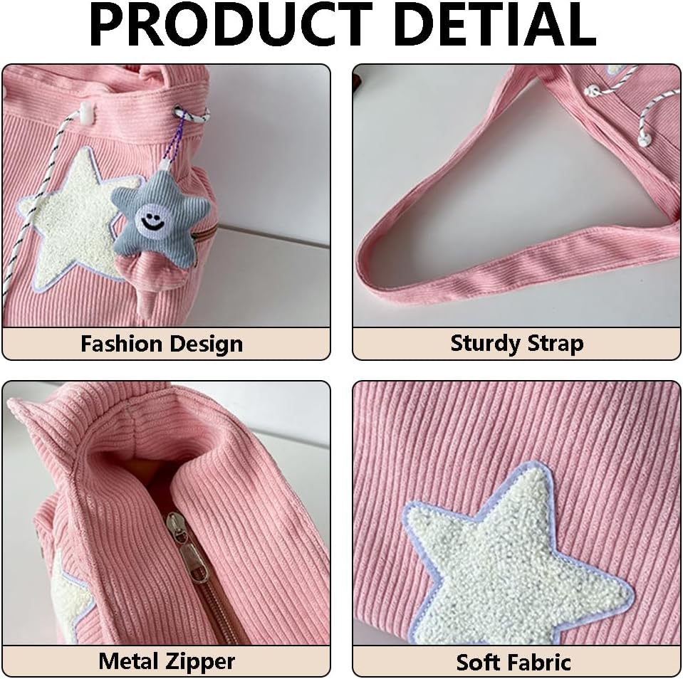 Star Crossbody Bag Women Corduroy Tote Bag Aesthetic Messenger Bag Cute Shoulder Bag Y2K Hobo Bag - Image 5