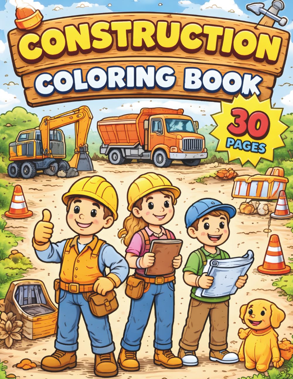 Construction Coloring Book: 30 Trucks, Cranes, Excavators & Busy Building Scenes for Kids Ages 6+