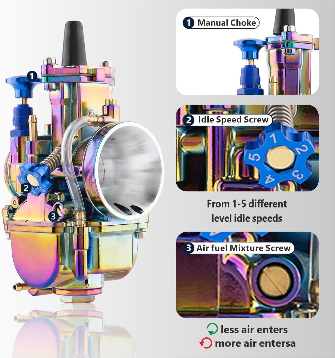 PWK 26mm Carburetor Colorful Carb for 75cc to 125cc 2T 4T Engine Motorcycle Scooters Dirt Bike Motocross ATV Quad Off Road with Carb Jets
