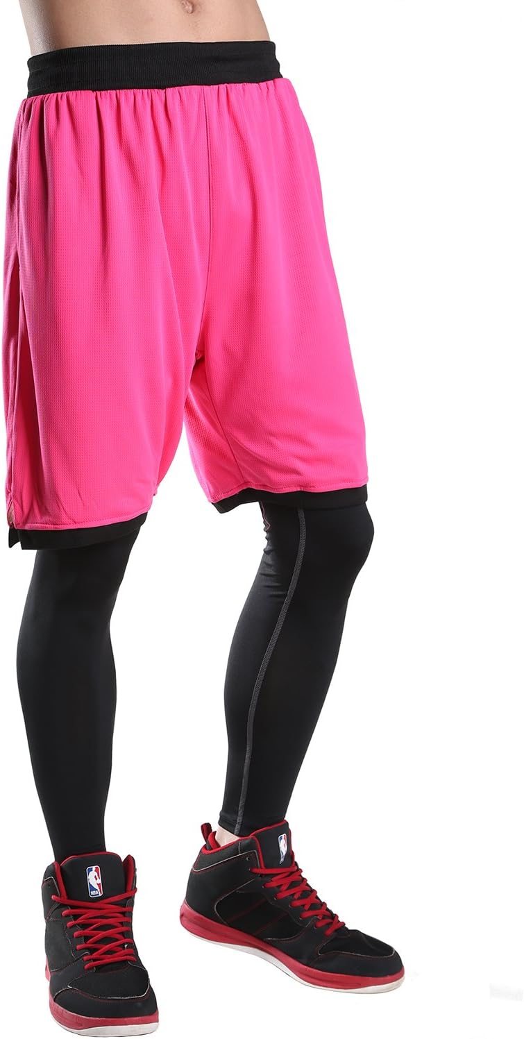 JEASS Basketball Shorts for Men Workout Shorts with Pockets Mesh Lining,Pink,X-Large/Tag 5XL(Waist 35"-37")