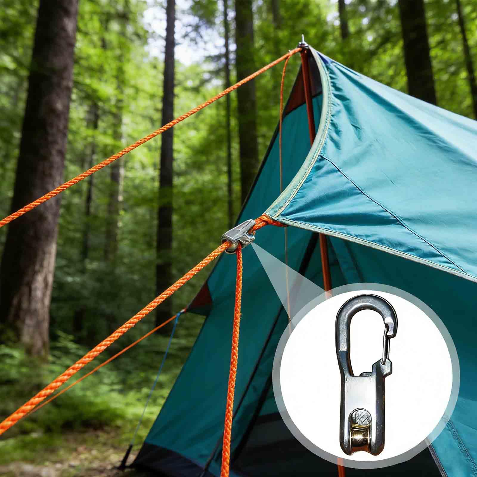 Rope Roller Cam Lock Tensioner, corde avec tensioner à rouleau pour typage facile et sûr, outil de camping et de bateau avec boucle de verrouillage, ajusteur de tie-tire-bas d'extérieur (2 cordes et 6