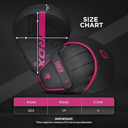 Miniatura 24 de RDX Juego de almohadillas y guantes de boxeo, Maya Hide Leather Kara Hook y Jab Curvo Focus Mitts con guantes de perforación para MMA, Muay Thai