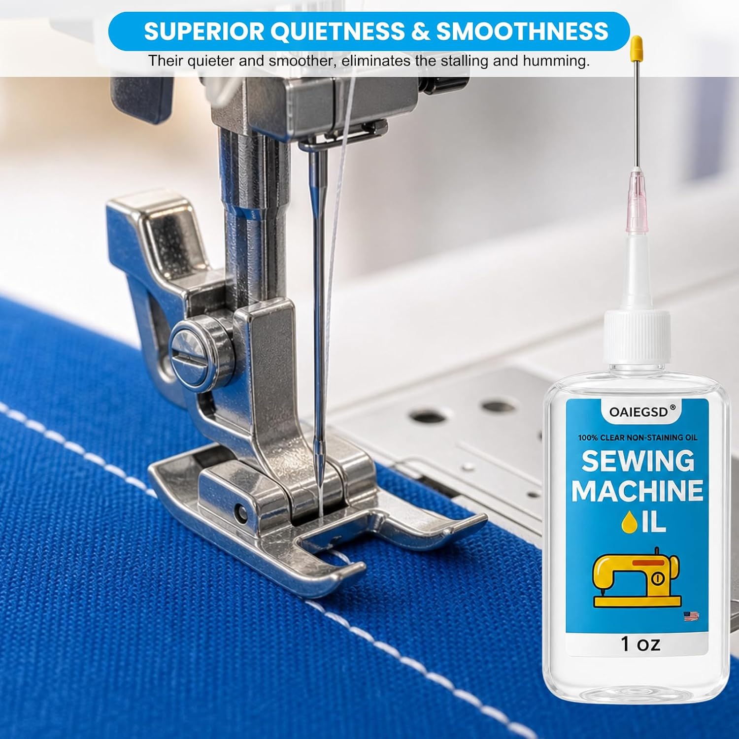 NEW 1oz Fine Light Sewing Machine Oil, with Precision Applicator, Clear & Odorless, Home & Industrial Mineral Sewing Machine Oil and Lubricant, Sewing Supplies for Textile Machinery, by OAIEGSD