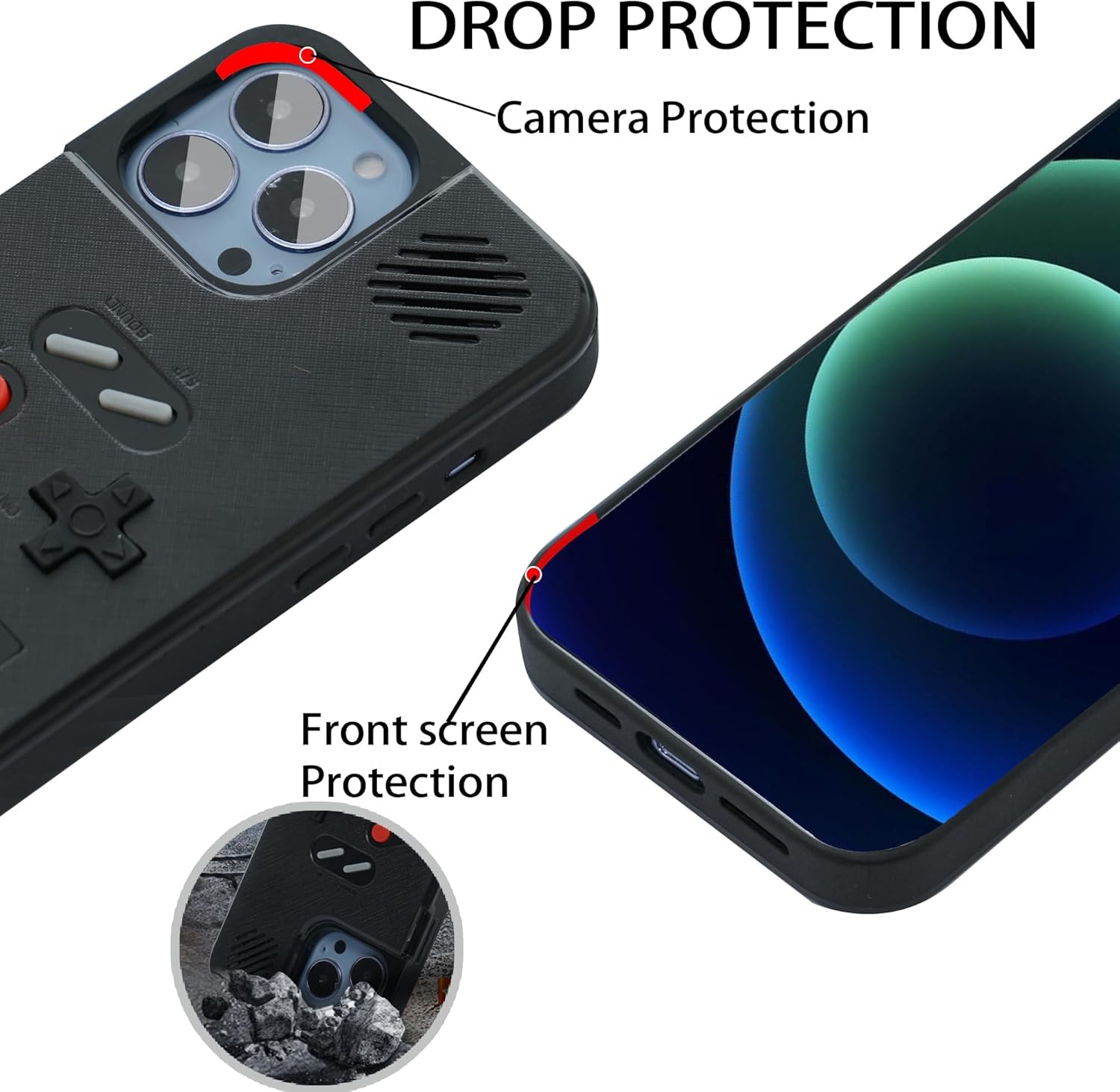 WeLohas Gameboy Case for iPhone 16 Only,Handheld Retro 168 Classic Games,Color Video Display Game Case for iPhone,Anti-Scratch Shockproof Phone Cover for iPhone Black - Image 4