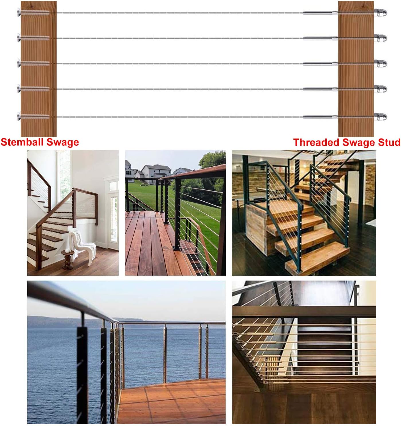 70% оƒƒ Evеrуthіng CKE 24 Pairs T316 Cable Railing Kit Threaded Swage Stud and Stemball Swage Fitting 1/8, Marine Grade Stainless Steel Stair Deck Wood Post Hardware System