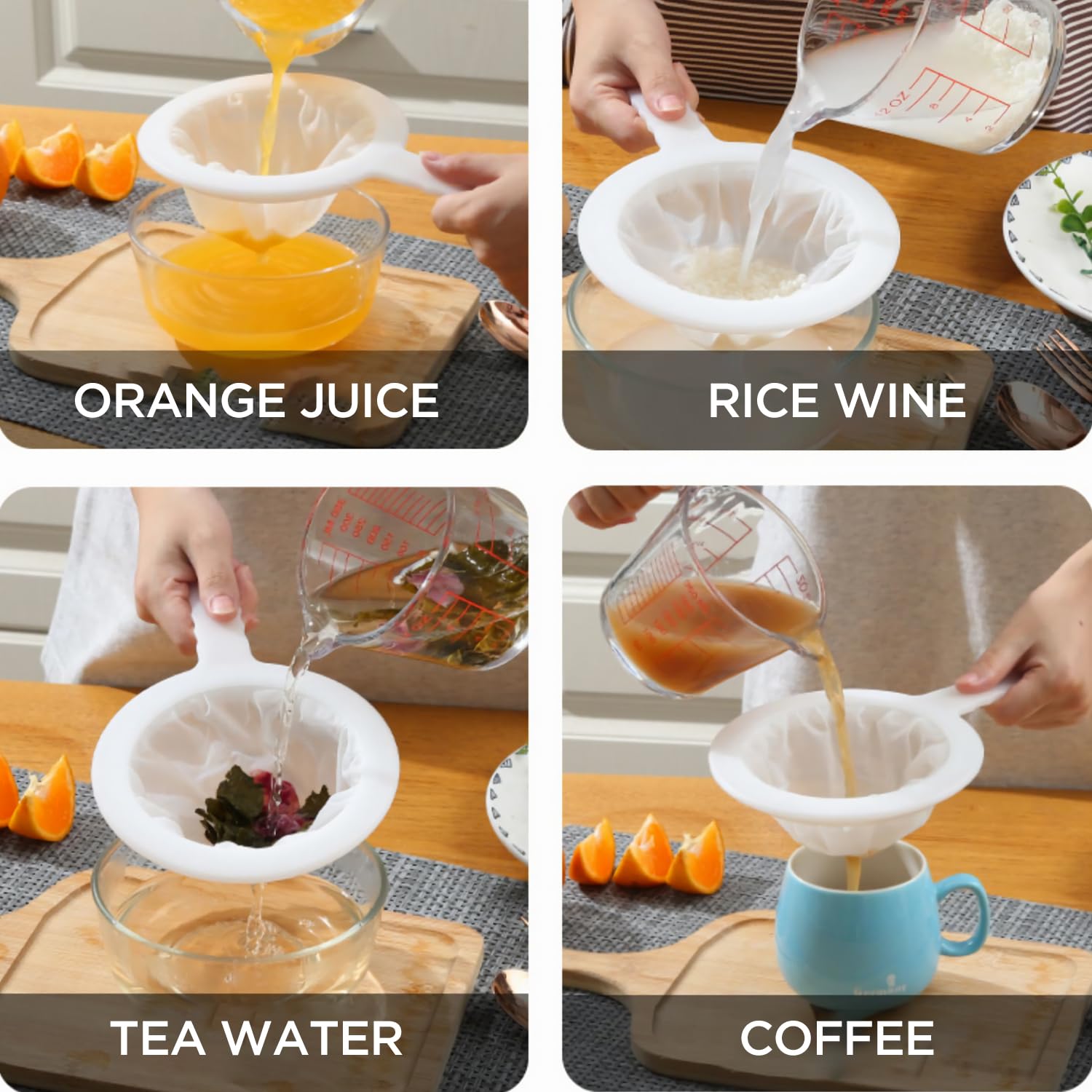 Confezione da 2 colini a rete fine, piccoli colini per cucina in rete di nylon ultra fine con setaccio con manico, setaccio per cibo, tè, riso, caffè, olio, noodles, frutta, verdura, 100/200