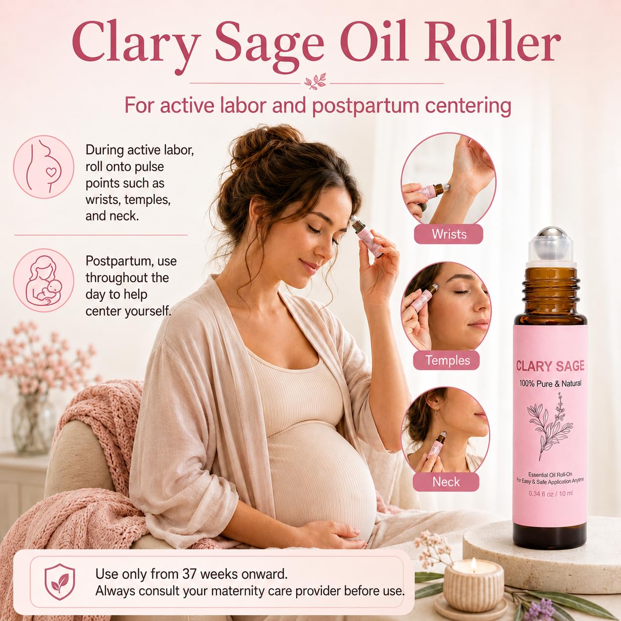 Labor Focus Trio, Birth Comb, Massage Ball & Clary Sage Roller