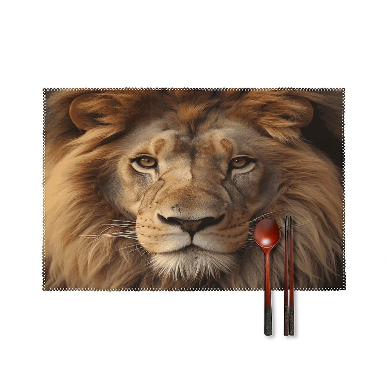 African Lion Head Placemats Washable Canvas Place Mats Decoration Placemat for Dining Table Easy to Clean Tables Mat Set of 6 for Kitchen Dining Room Coffee Table