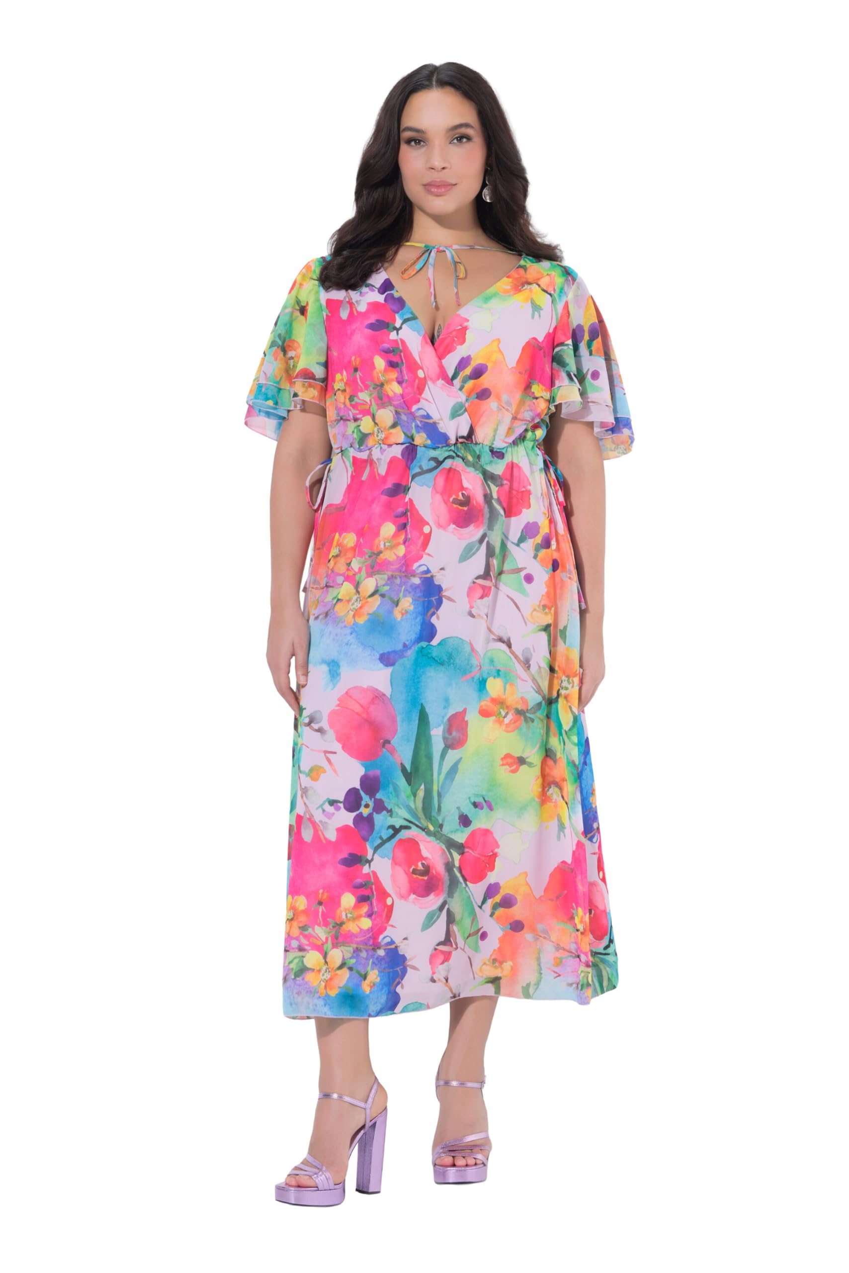 Ulla Popken Damen große Größen Übergrößen Plus Size Maxi-Chiffonkleid 849452