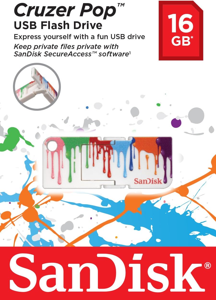 SanDisk Cruzer Pop 16GB USB 2.0 Flash Drive, Paint- SDCZ53A-016G-B35