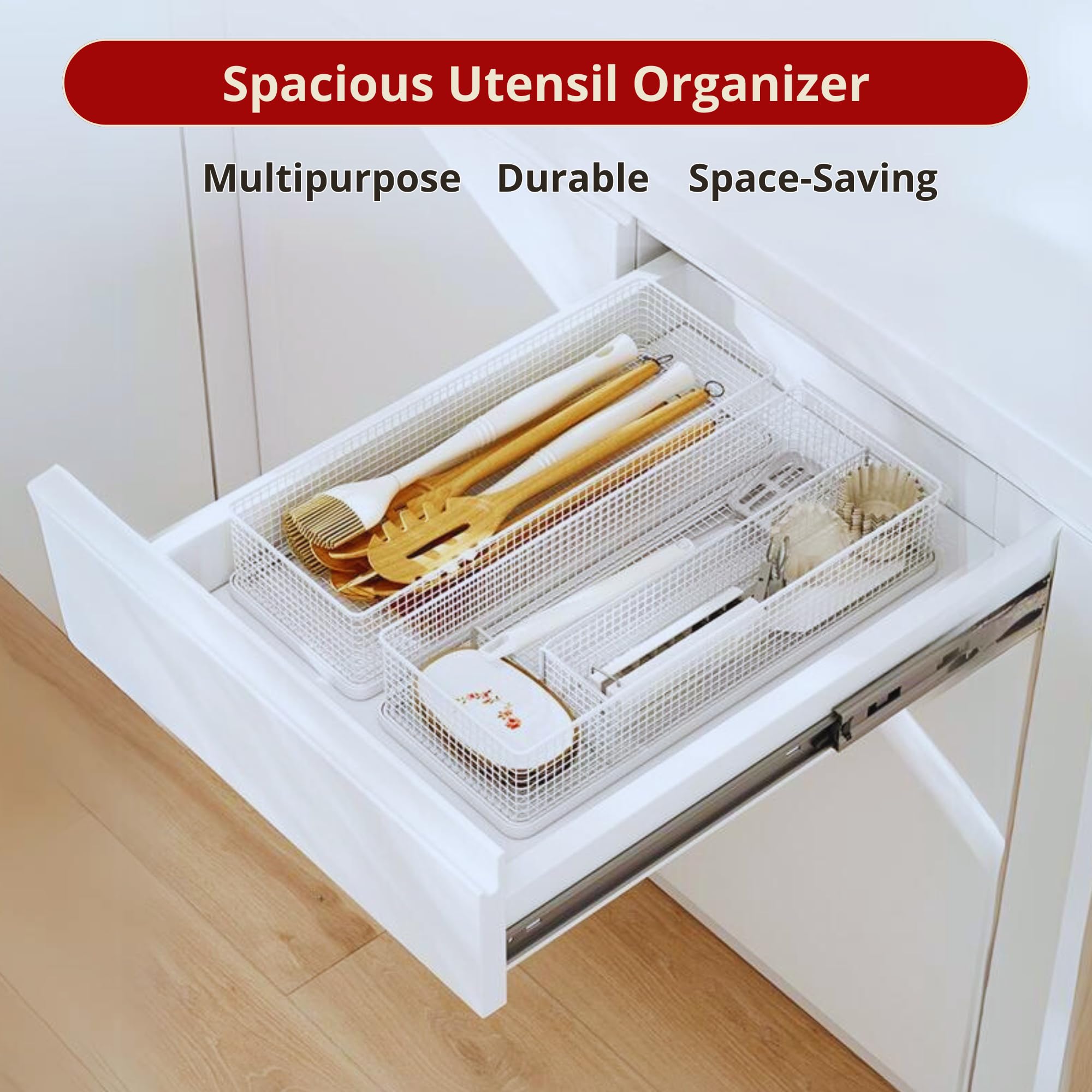 Cajón apilable para utensilios de cocina, almacenamiento para cubiertos grandes, versátil soporte para cubiertos para cajones de cocina eficientes y ordenados, solución que ahorra espacio