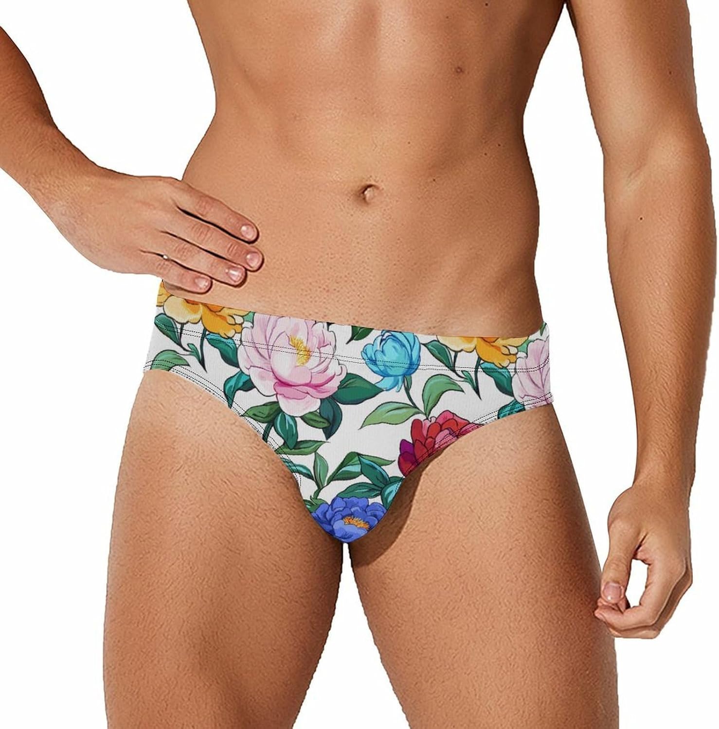 Peony-Flower Men's Swimsuit Brief Sexy Bikini Briefs Retro Printed Swimwear Quick Dry Swimming Trunks 3X-Large