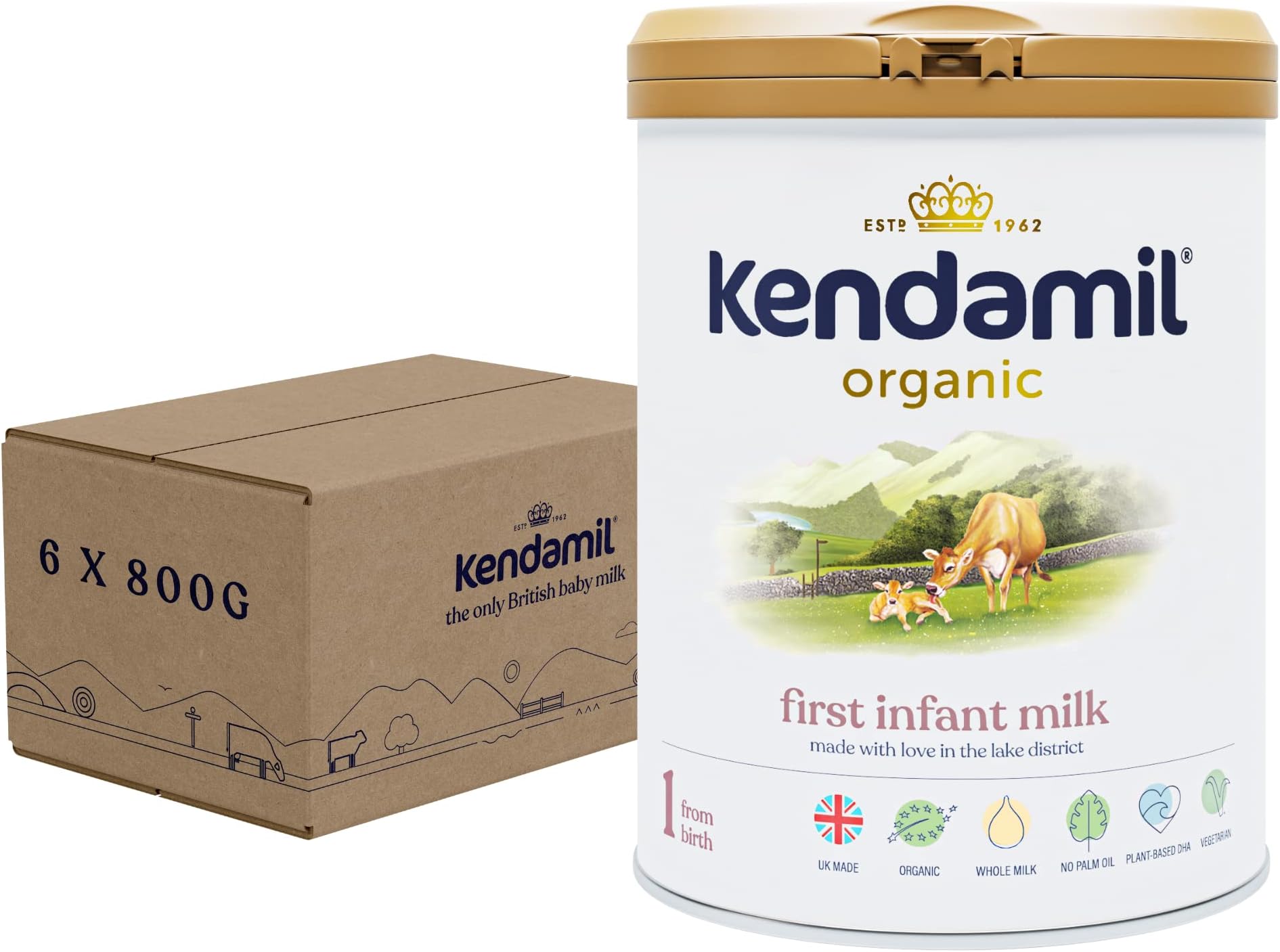 (6x800g) Kendamil Organic First Infant Milk, Stage 1 – British Made, Organic Whole Milk Formula – With HMOs, No Palm Oil, No Fish Oil, No SOYA, No GMOs