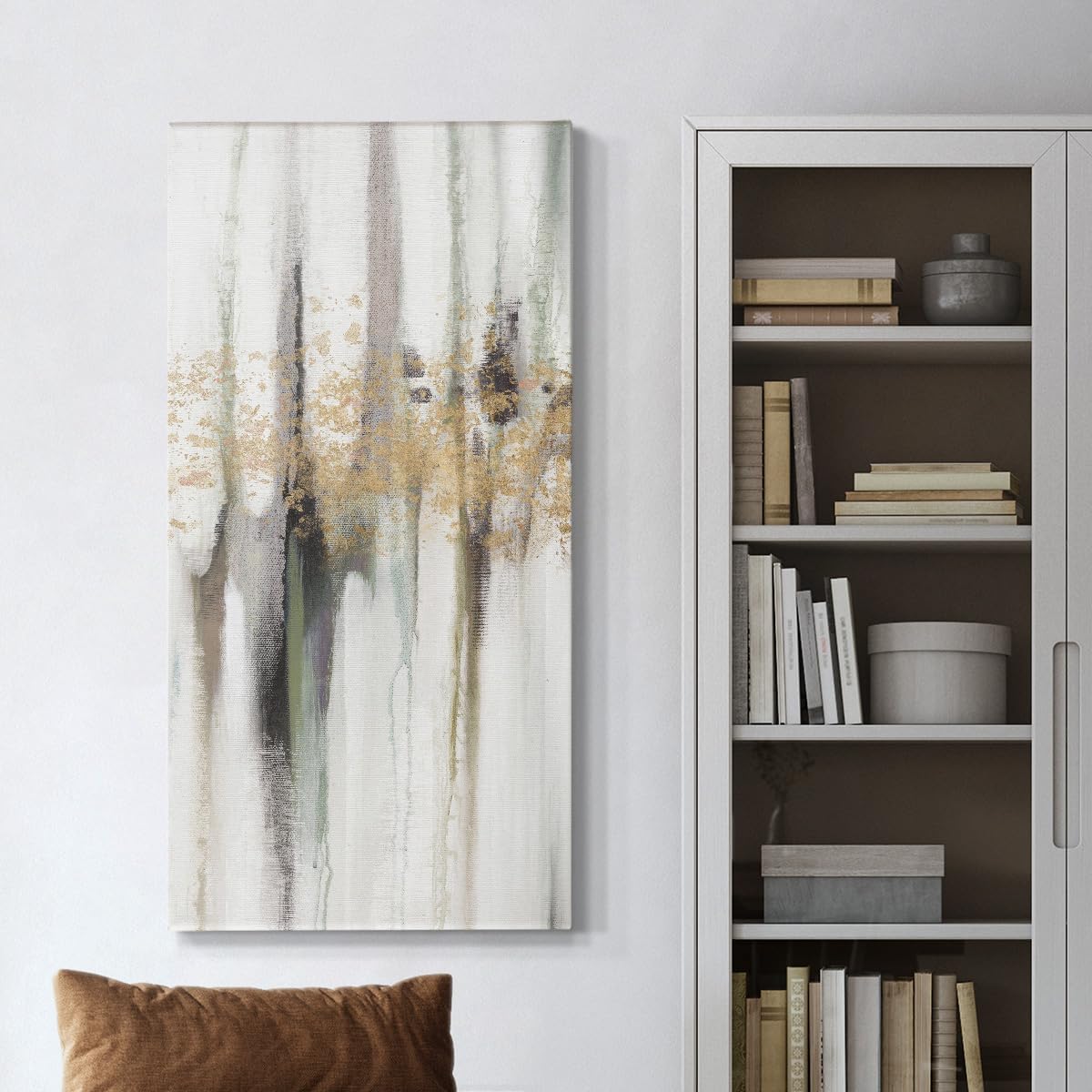 Renditions Gallery Canvas Abstract Wall Art Home Paintings & Prints Falling Golden Leaf Modern Romantic Vibrant Watercolor Canvas Artwork Decorations for Office Bedroom Kitchen - 8"x16" LT517 image 5