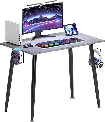 Need Escritorio para videojuegos de 36 pulgadas con gancho para audífonossoporte para tazas, estación de trabajo profesional para PC perfecta para