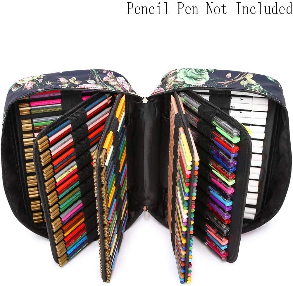 YOUNGCOL 300 Slots Pencil Case 200 Gel Pen Case High Capacity Pens Holder Colored Pencils Organizer Storage for Watercolor Pens Markers (Black Flower+Shoulder Strap)