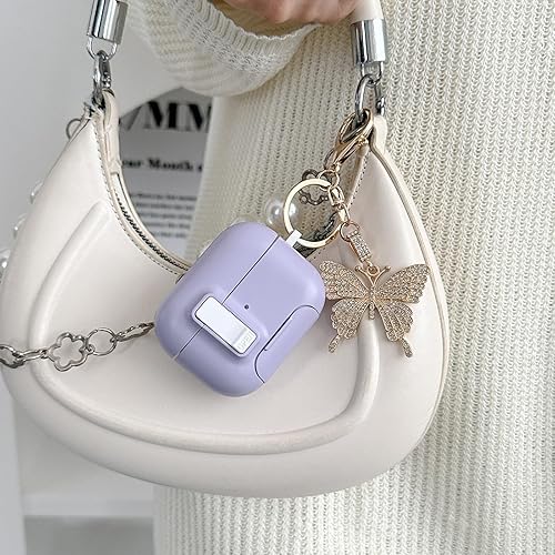 Miniatura 6 de Funda para Airpods Pro 21 Gen púrpura con cerradura y llavero de mariposa brillante para niñas y mujeres, funda Kawaii única para Apple Airpods Pro