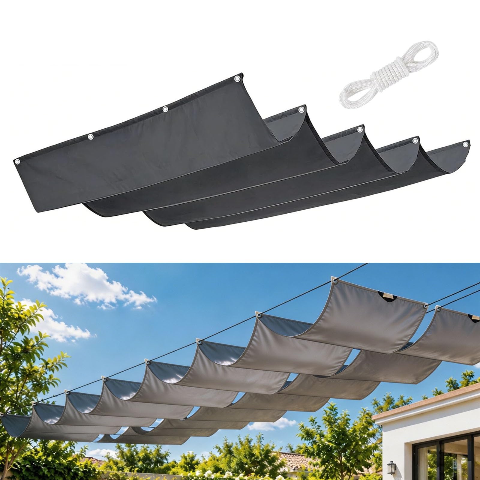 Toile ombrage rétractable vague imperméable et anti-UV pour abriter le patio